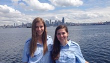 Julia and Hannah are the Water Taxi summer interns helping make sure riders have the information they need for smooth sailing.