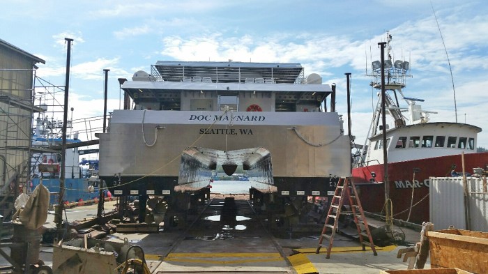 Water Taxi MV Doc Maynard in drydock for its warranty inspection Sept. 16, 2016.
