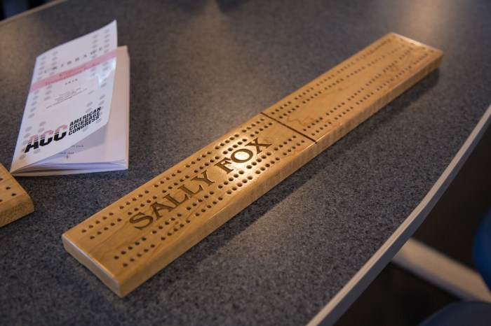 The four cribbage boards aboard the MV Sally Fox honor the vessel's namesake, who was an advocate for passenger ferry service between Vashon Island and downtown Seattle.