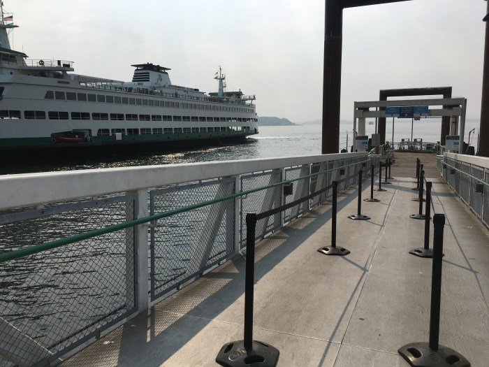 Here is the view from our gangway with Washington State Ferries' Bainbridge Island-bound vessel to the south.