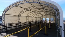This new tent covers King County Water Taxi riders before they approach the gangway that leads to the vessels at Pier 52.