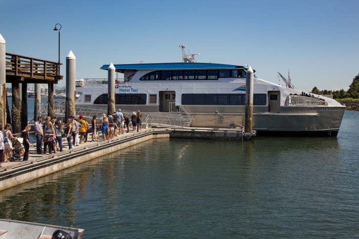 Riders wait to board the MV Doc Maynard at Seacrest Dock in West Seattle.