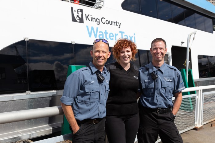 The MV Doc Mayard crew who conducted the Aug. 30 rescue (from left to right): Jeff Bearden, Amanda Cook and Bob McDougall. King County photo by Ned Ahrens