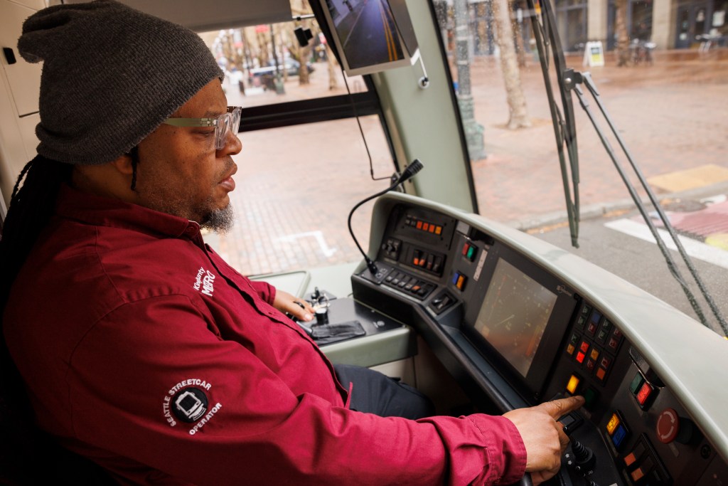 Seattle Streetcar operator getting ready to start the First Hill run